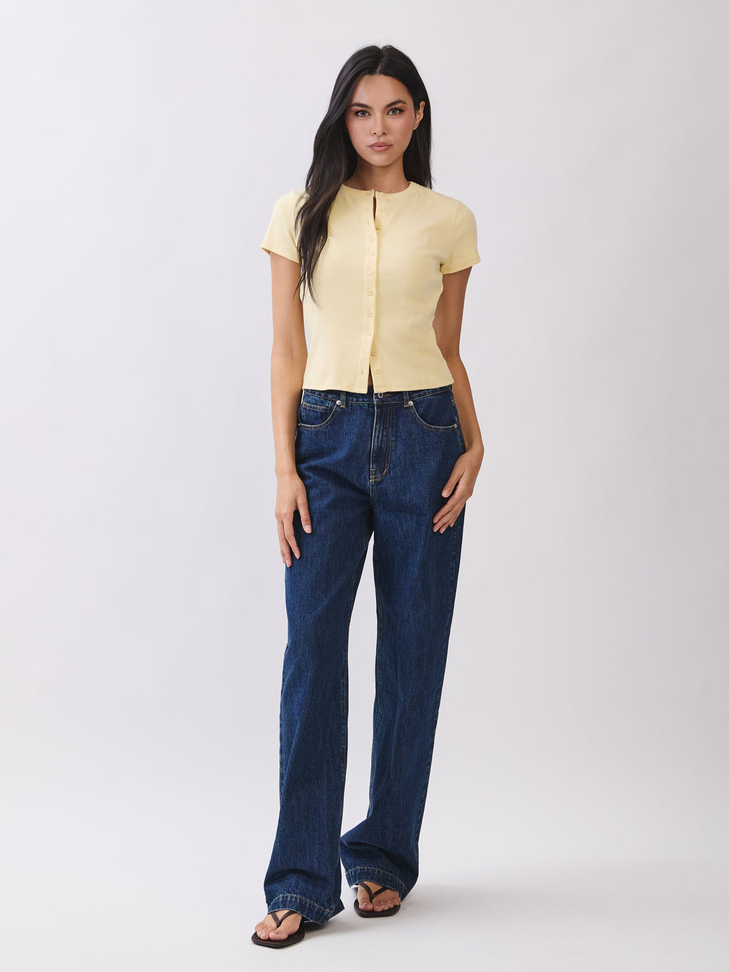 Light Creme Yellow Blair Button Top