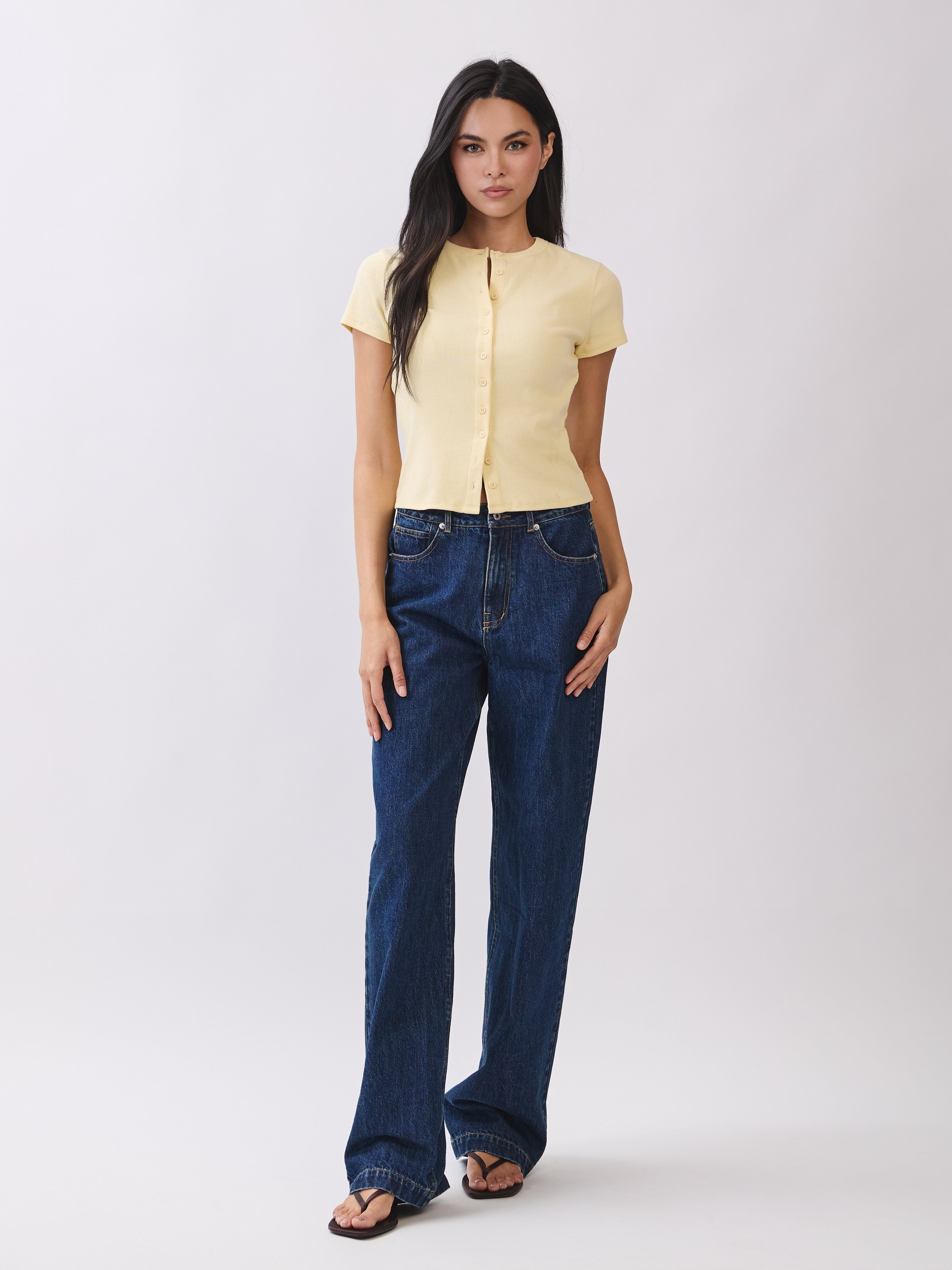 Light Creme Yellow Blair Button Top