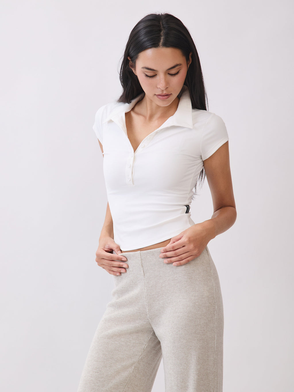 White Eliza Fitted Polo top