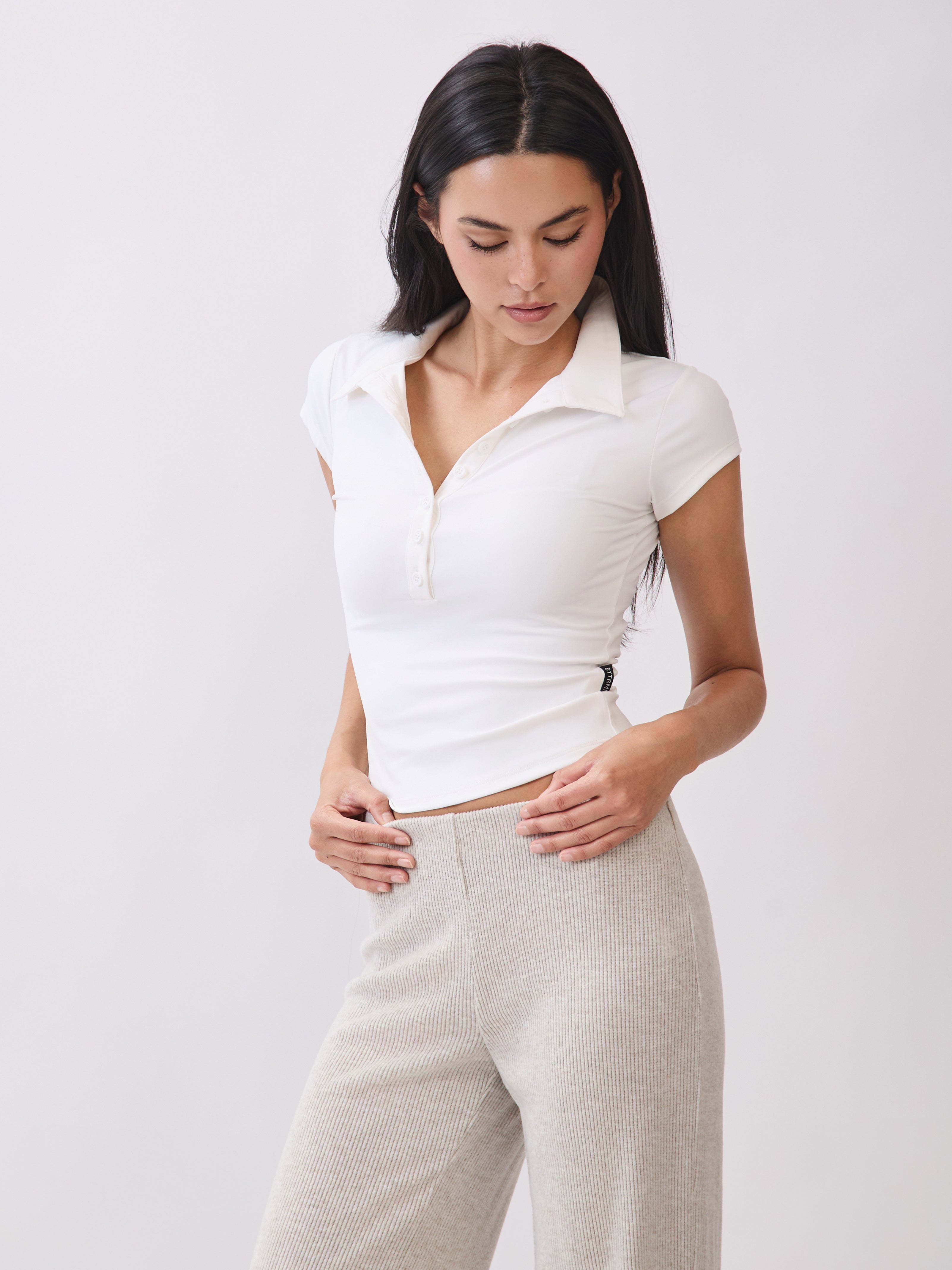 White Eliza Fitted Polo top