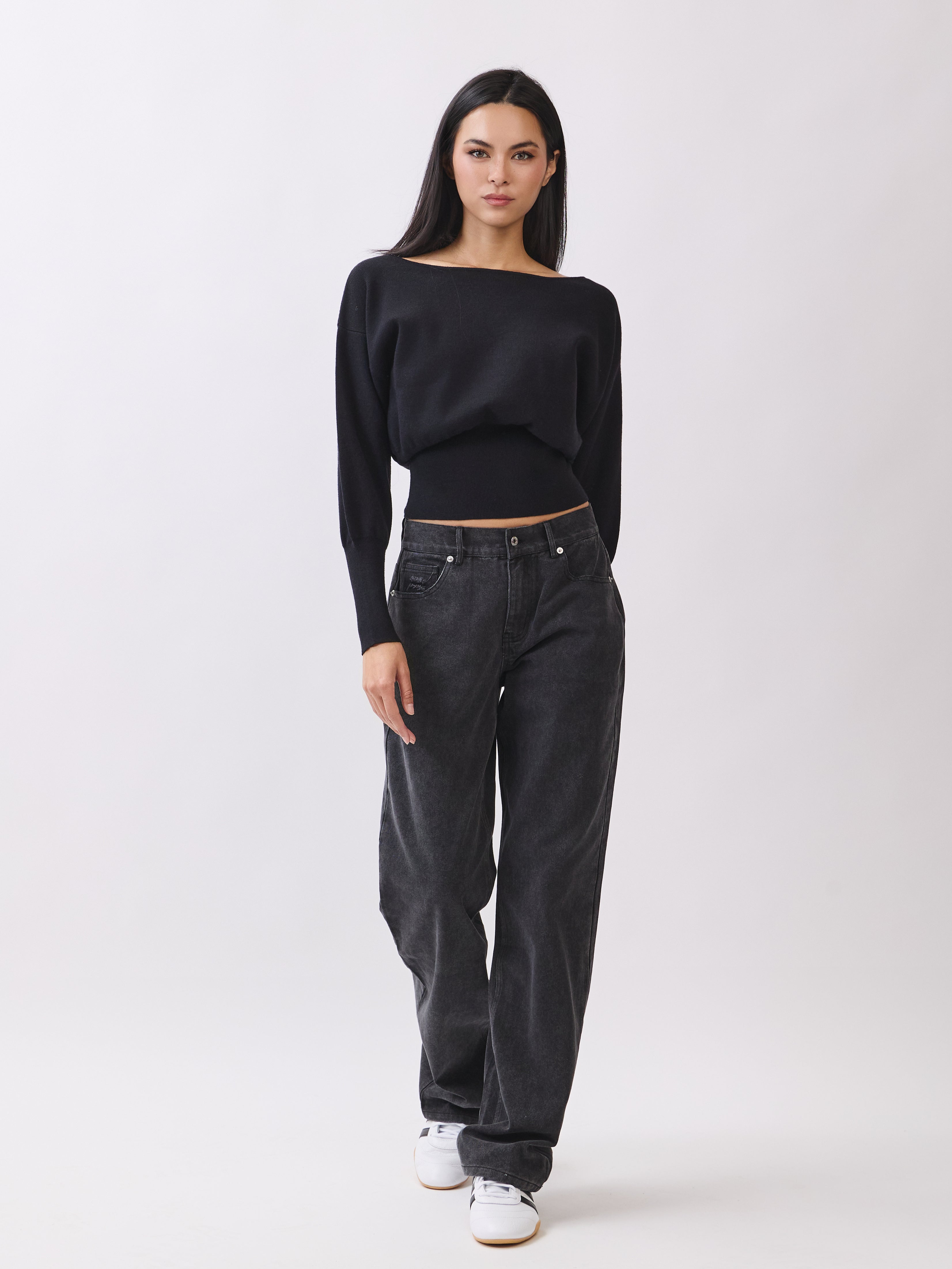 Black Tessa Boatneck Sweater