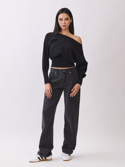 Black Tessa Boatneck Sweater