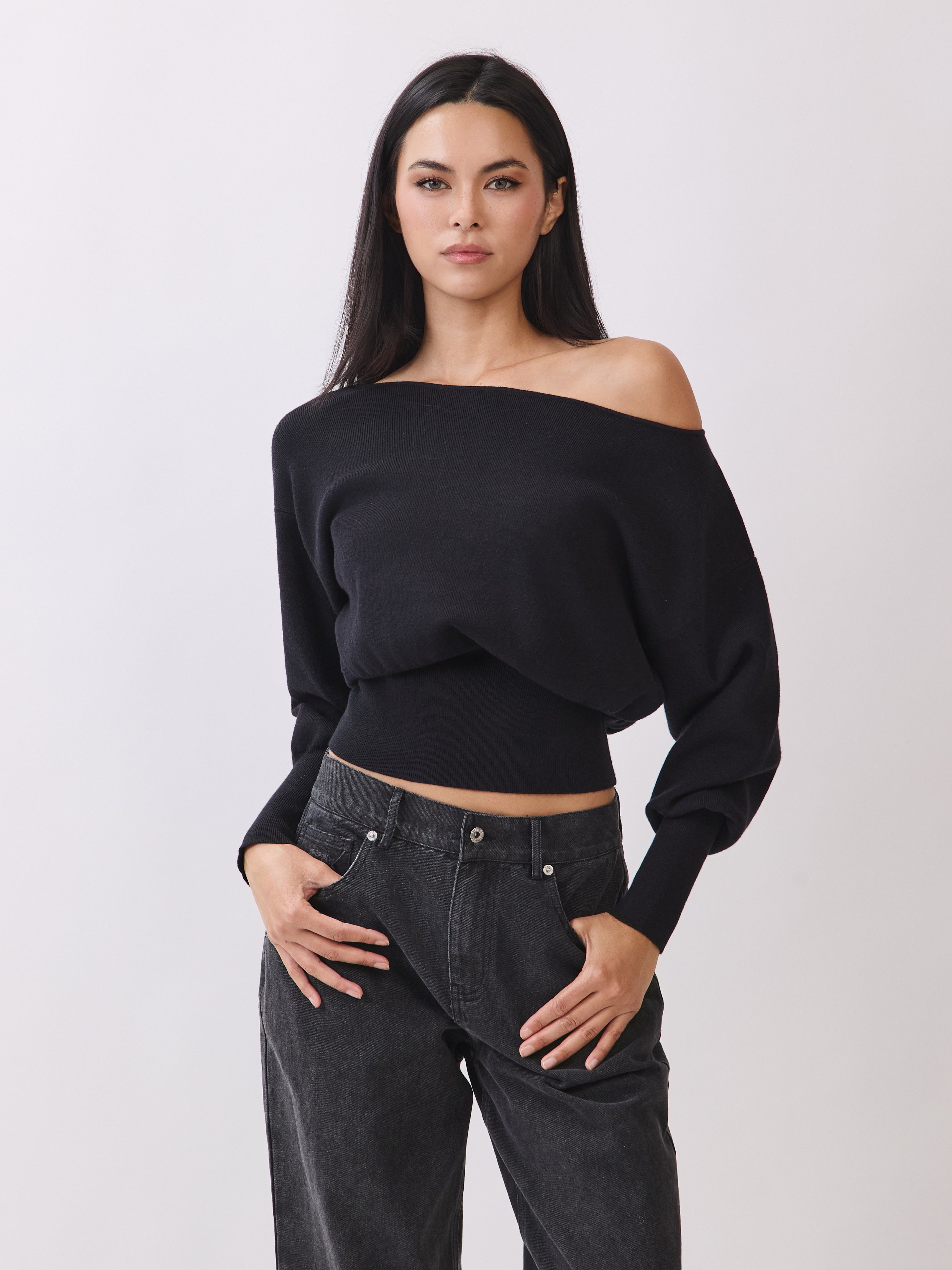 Black Tessa Boatneck Sweater