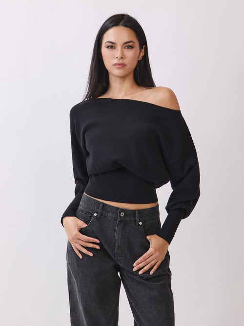 Black Tessa Boatneck Sweater