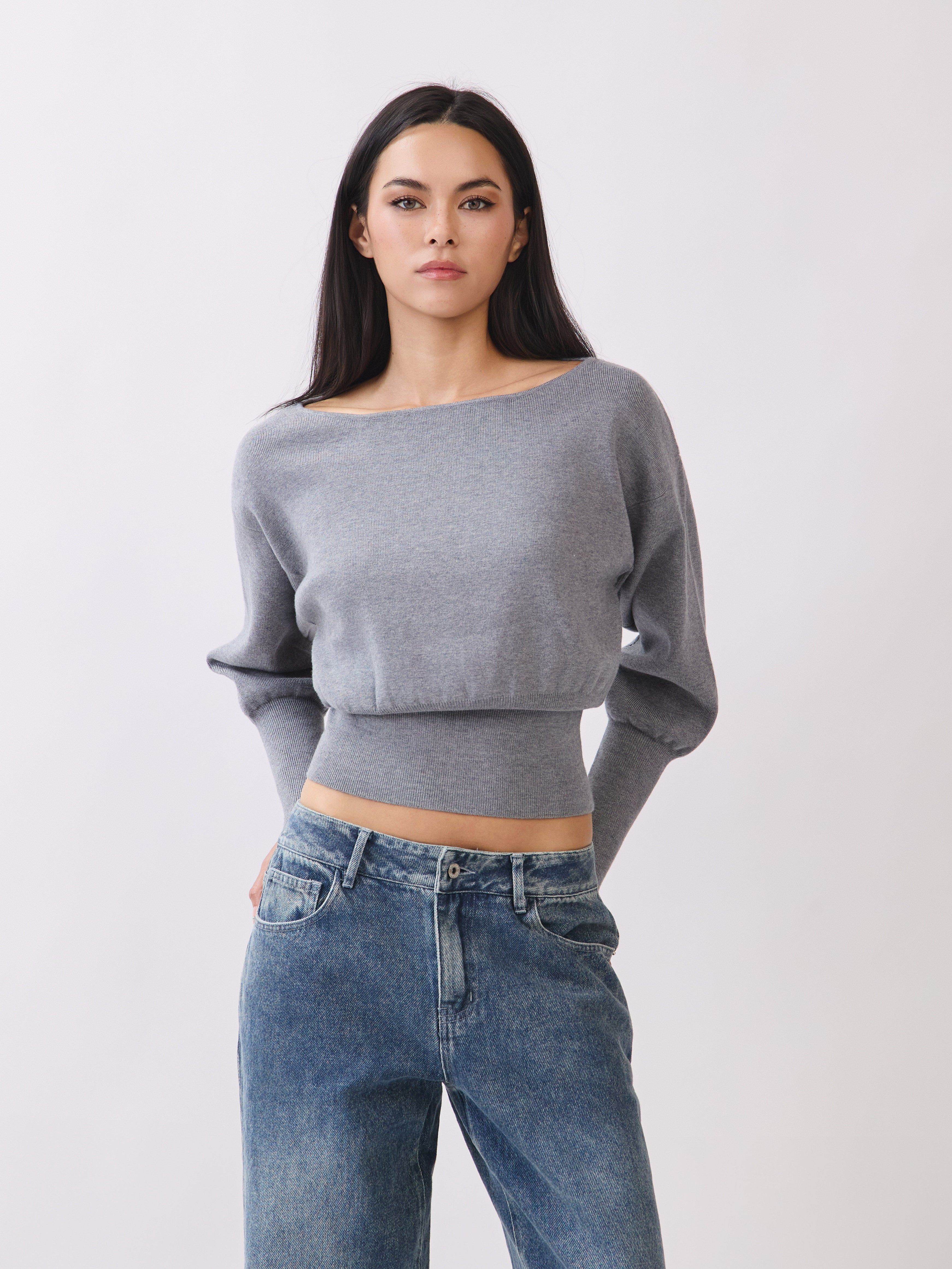 Gray Tessa Boatneck Sweater