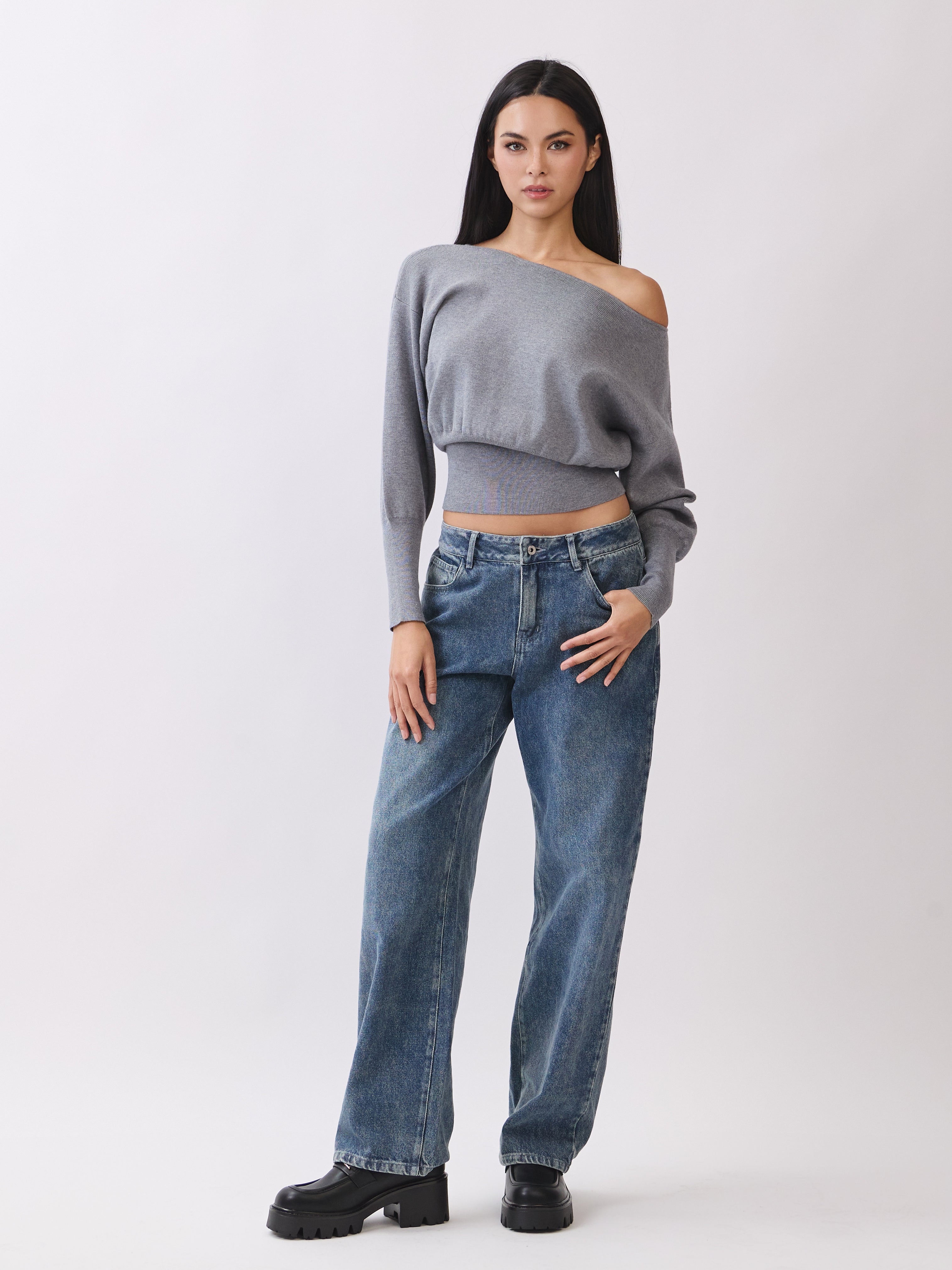 Gray Tessa Boatneck Sweater