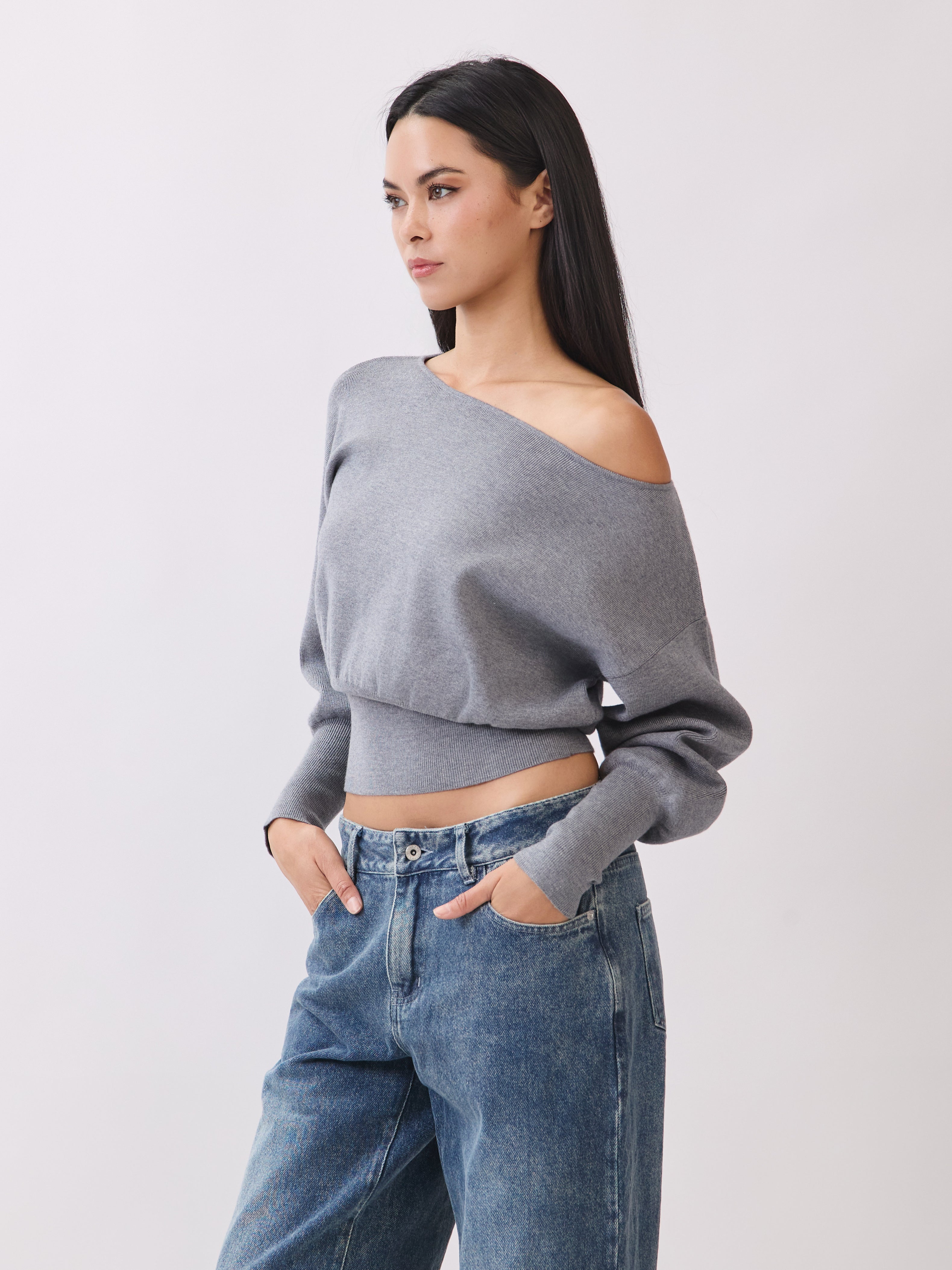 Gray Tessa Boatneck Sweater