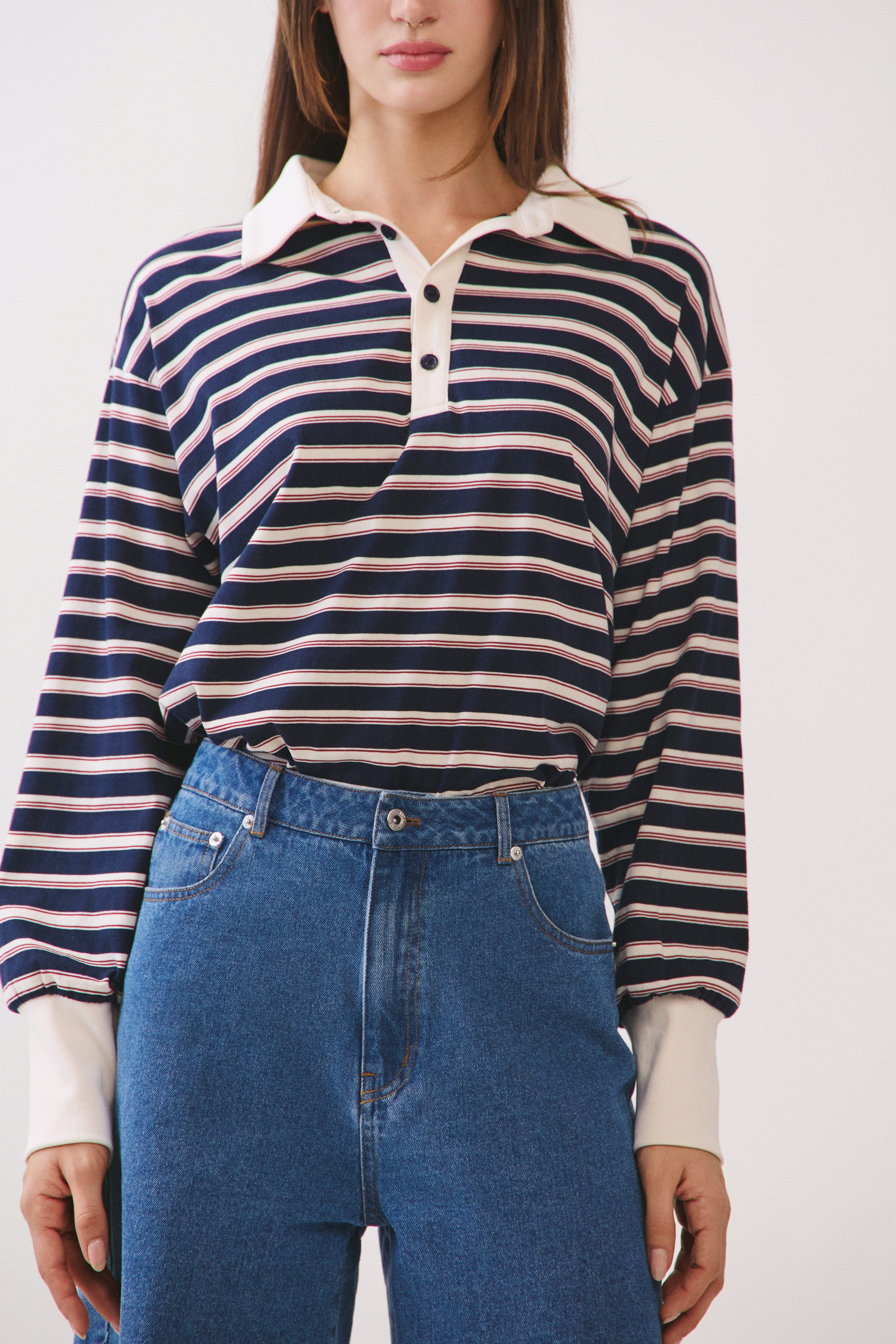 Sloan Striped Long Sleeve Polo