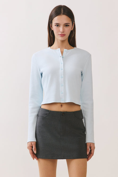Blue Sophie Ribbed Button Cardigan