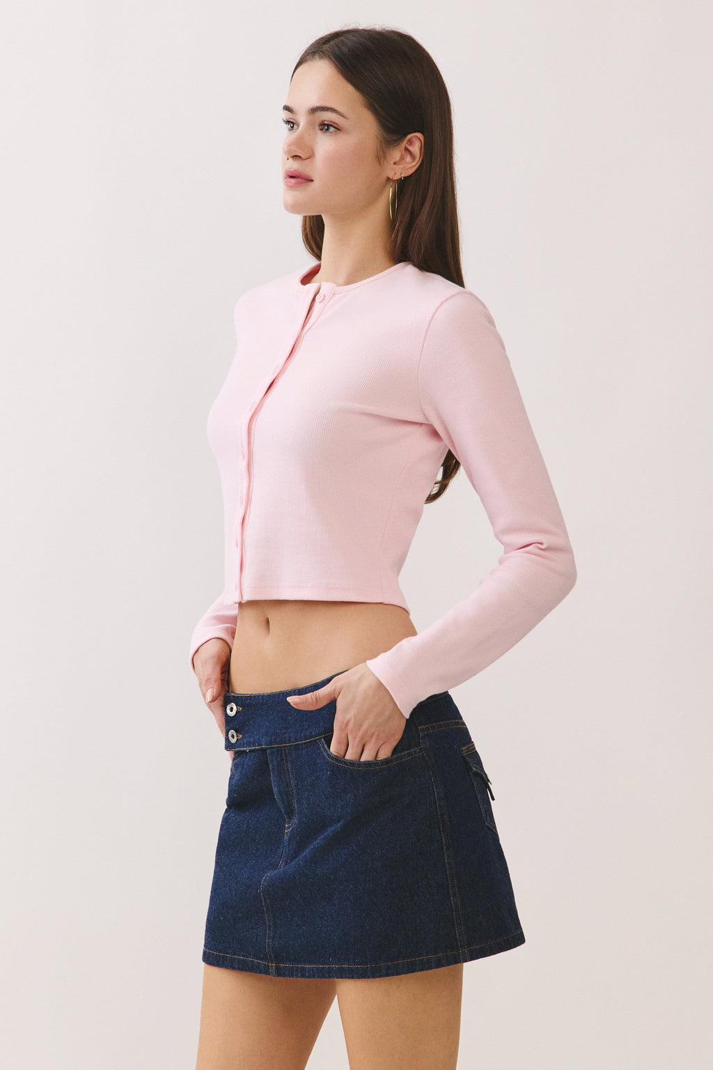 Pink Sophie Ribbed Button Cardigan