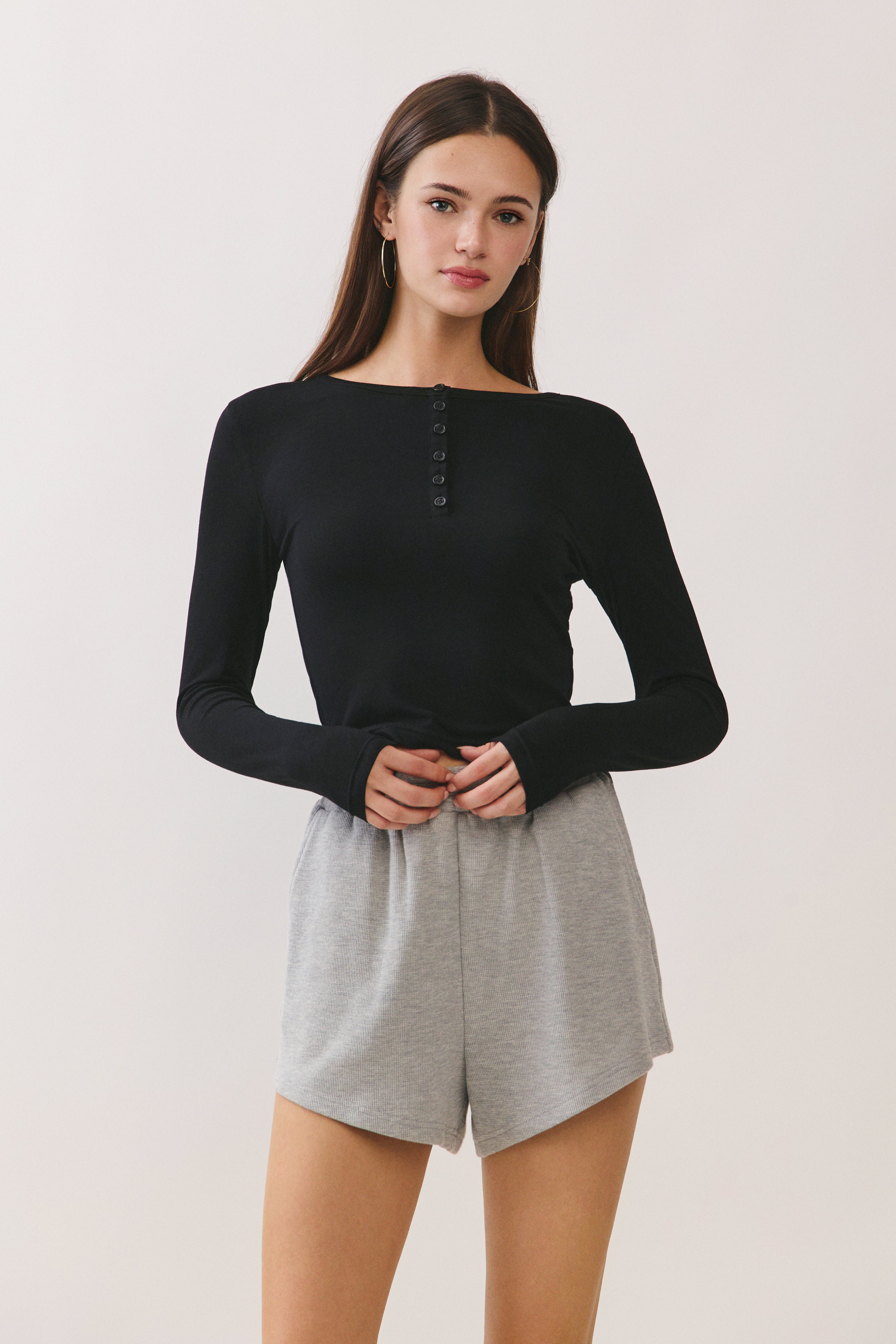 Black Aubree Henley Top