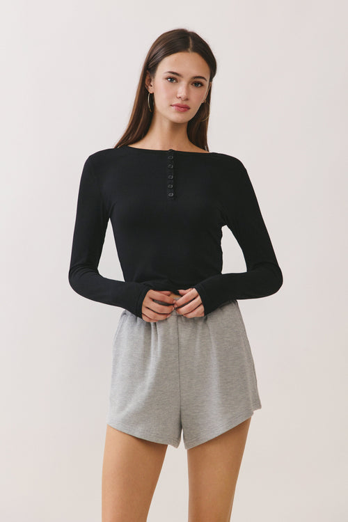 Black Aubree Henley Top