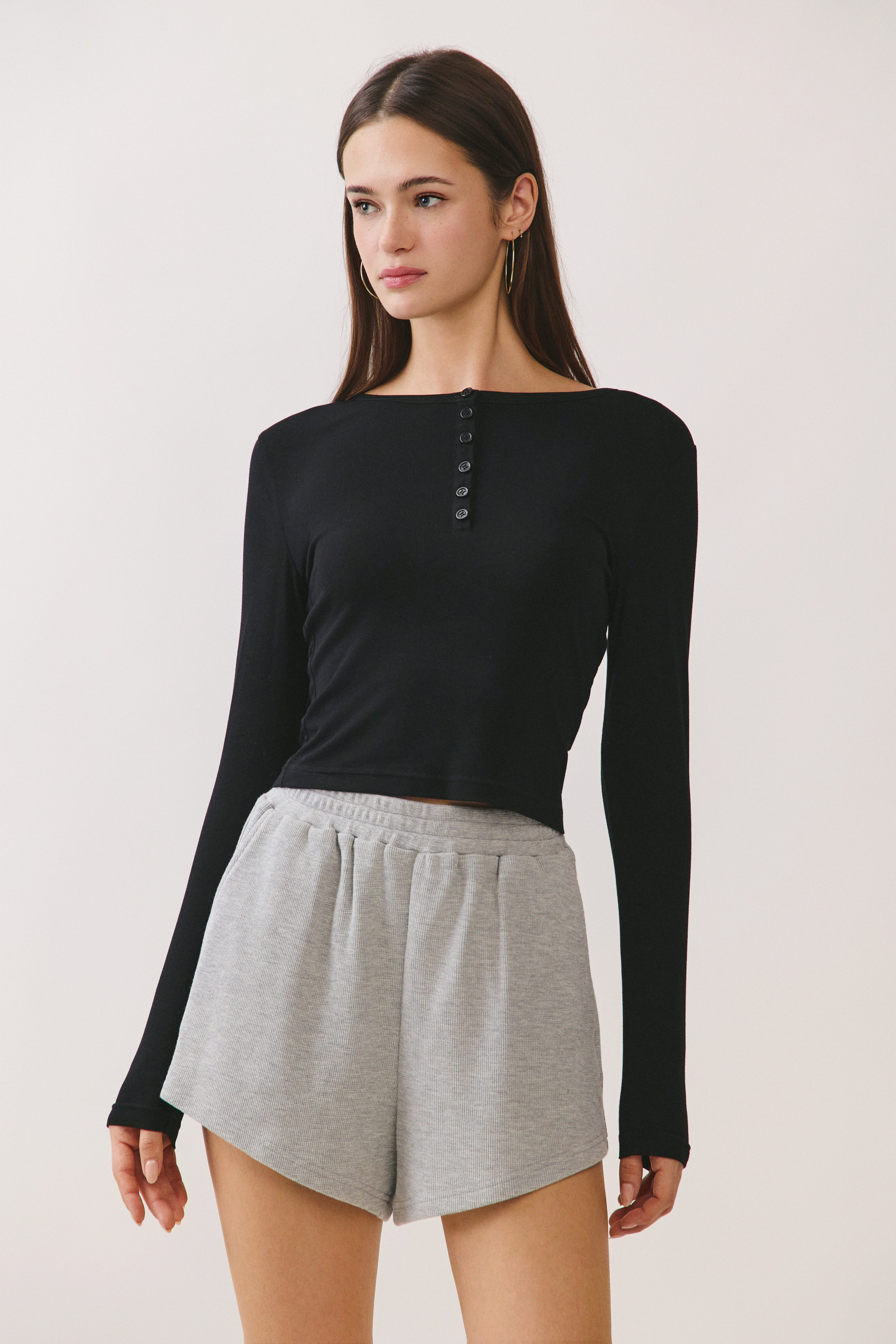 Black Aubree Henley Top