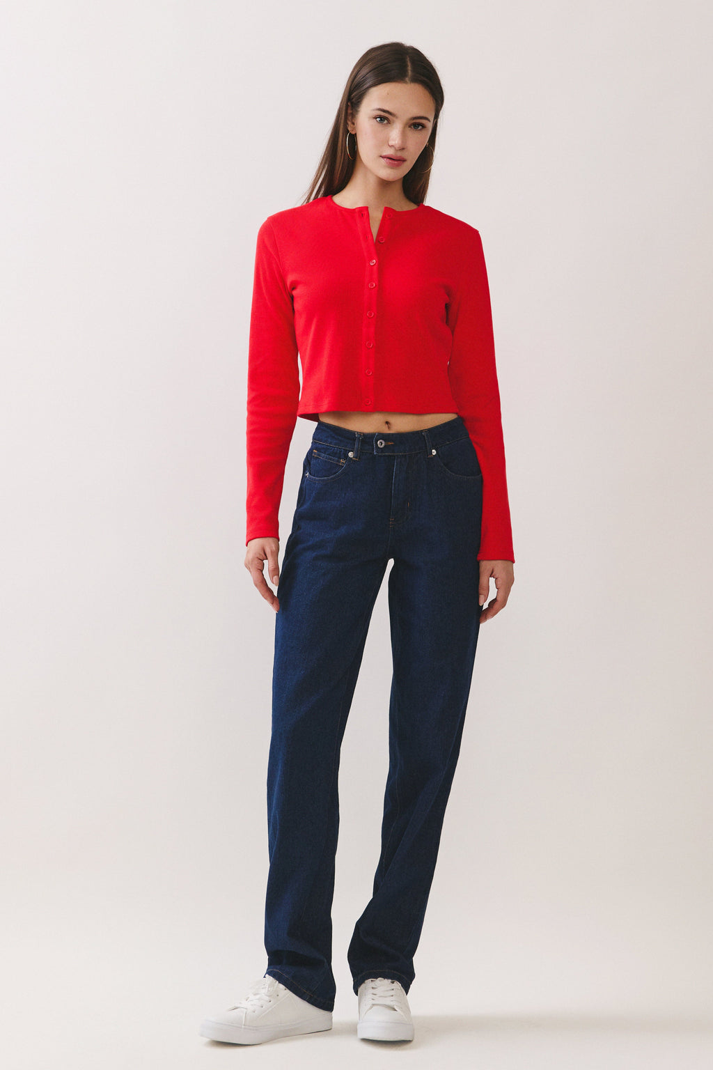Red Sophie Ribbed Button Cardigan