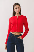 Red Sophie Ribbed Button Cardigan