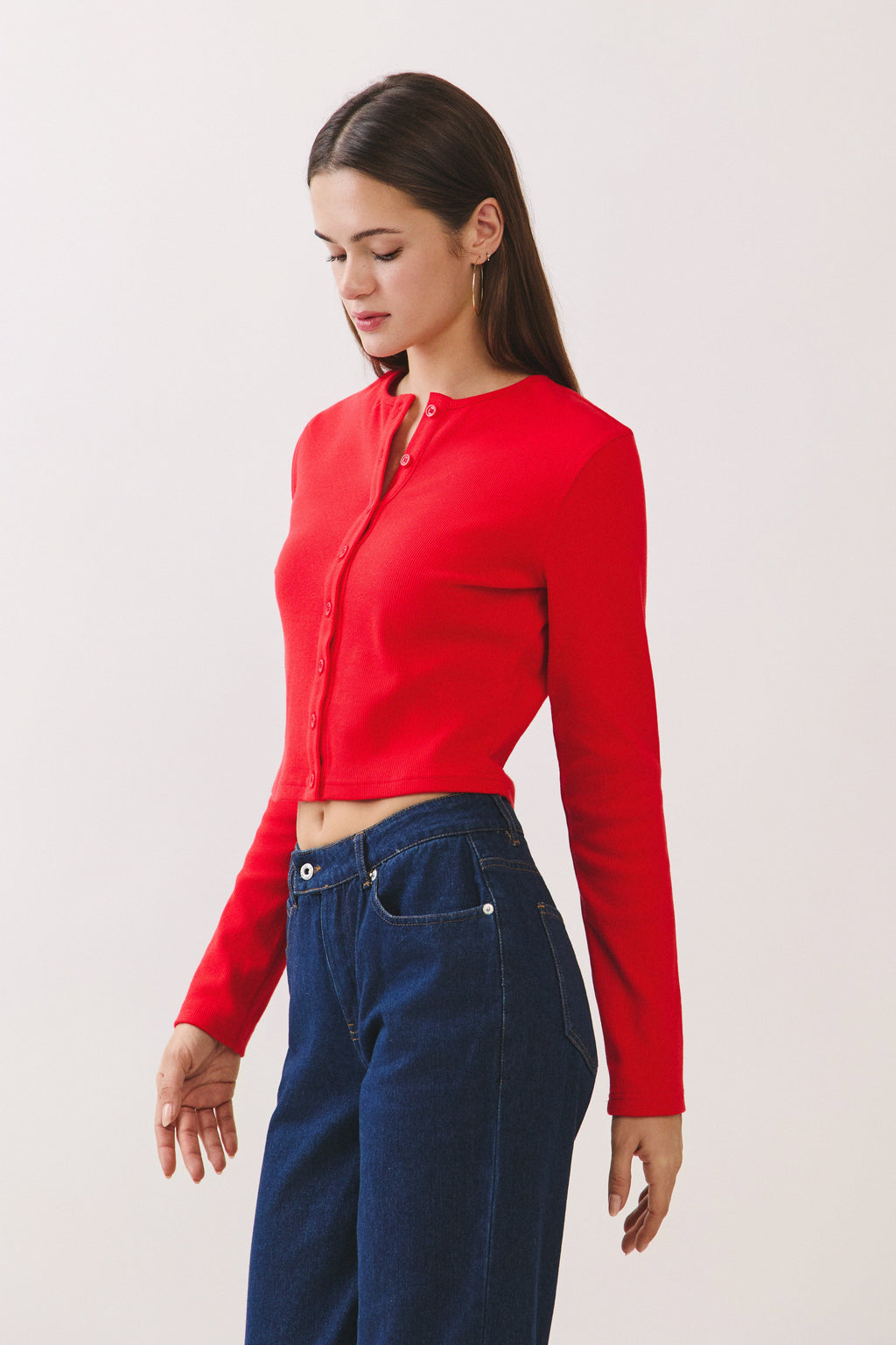 Red Sophie Ribbed Button Cardigan