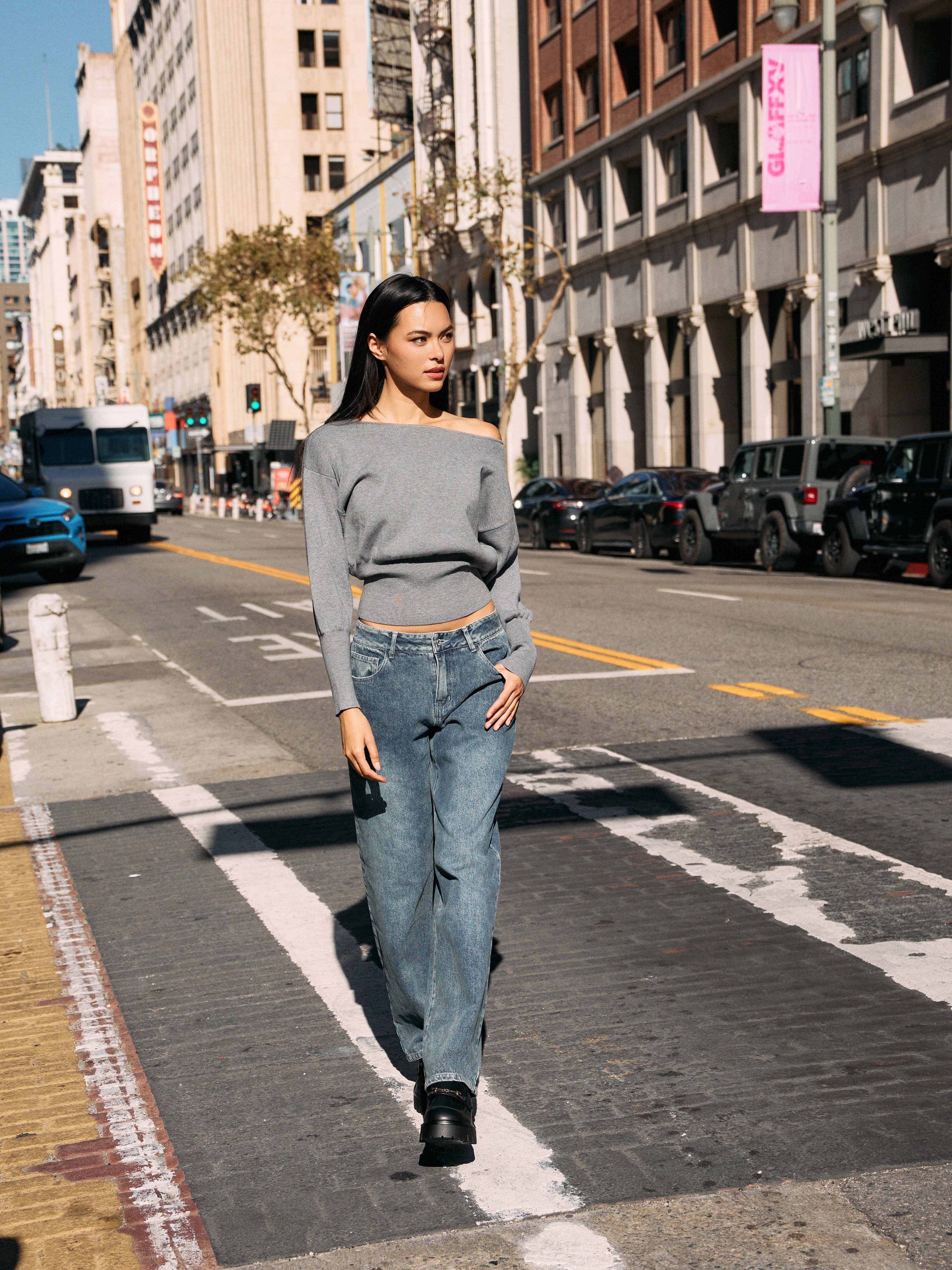 Gray Tessa Boatneck Sweater