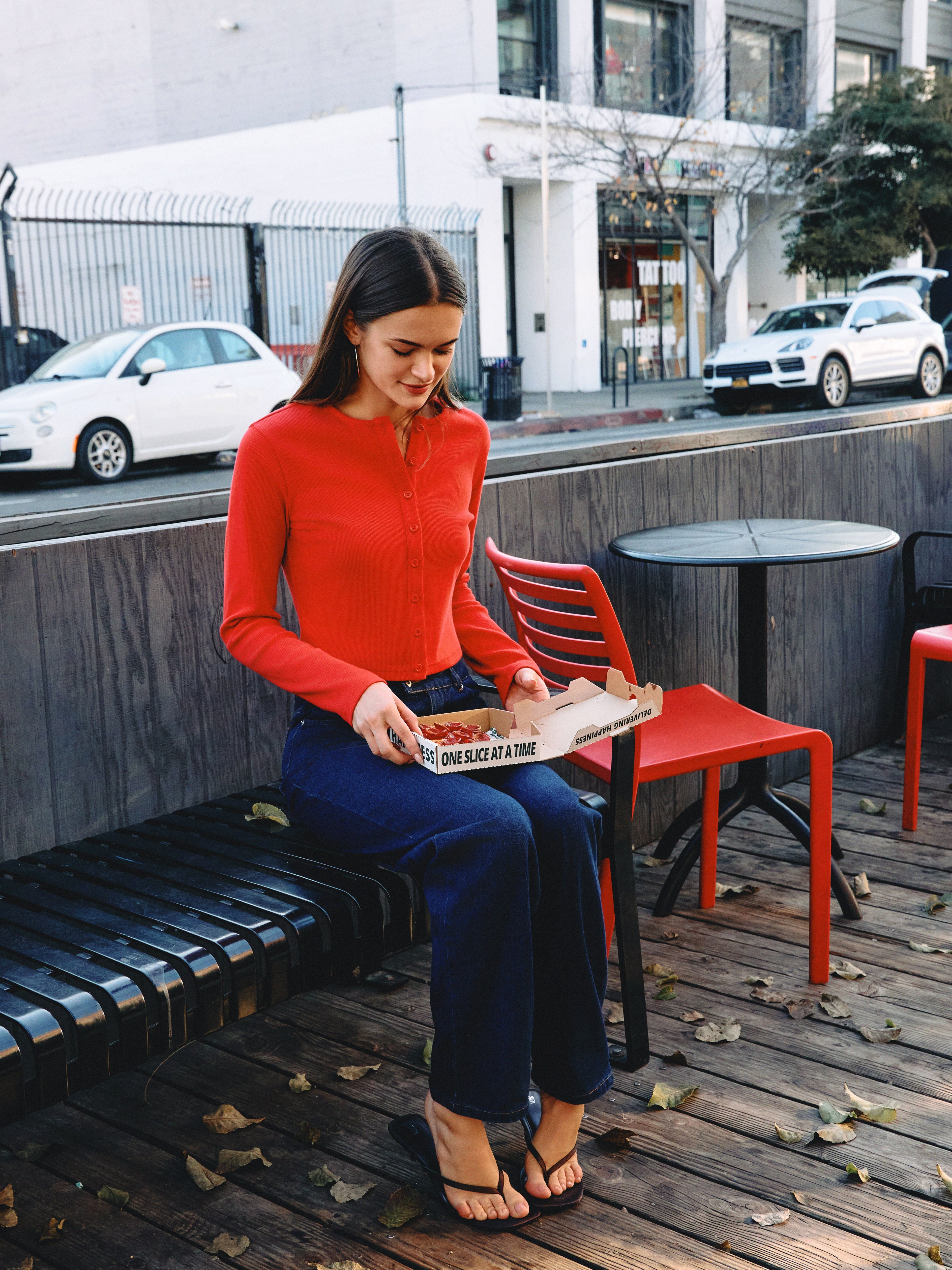 Red Sophie Ribbed Button Cardigan